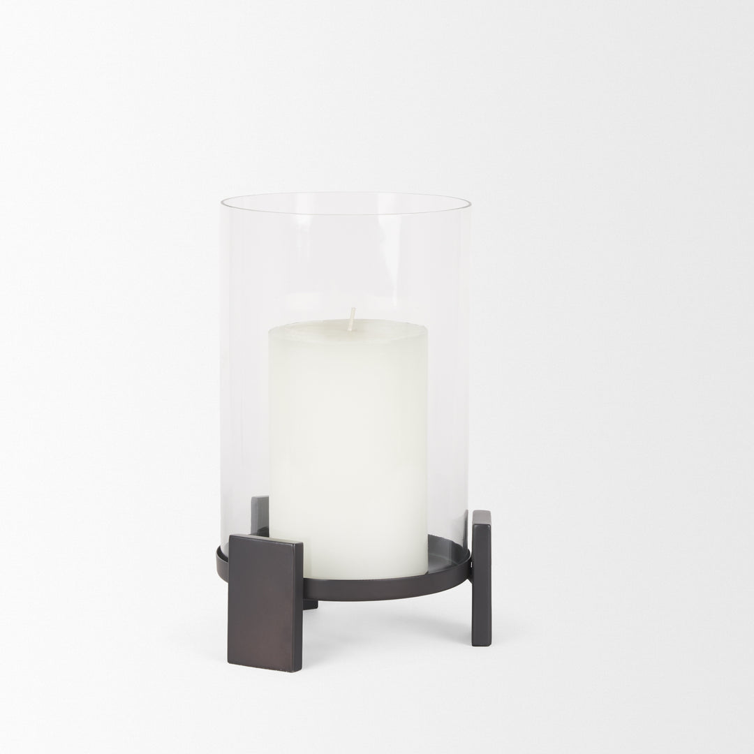 Price Small Matte Black Metal w/ Glass Hurricane Candle Holder Decor Mercana