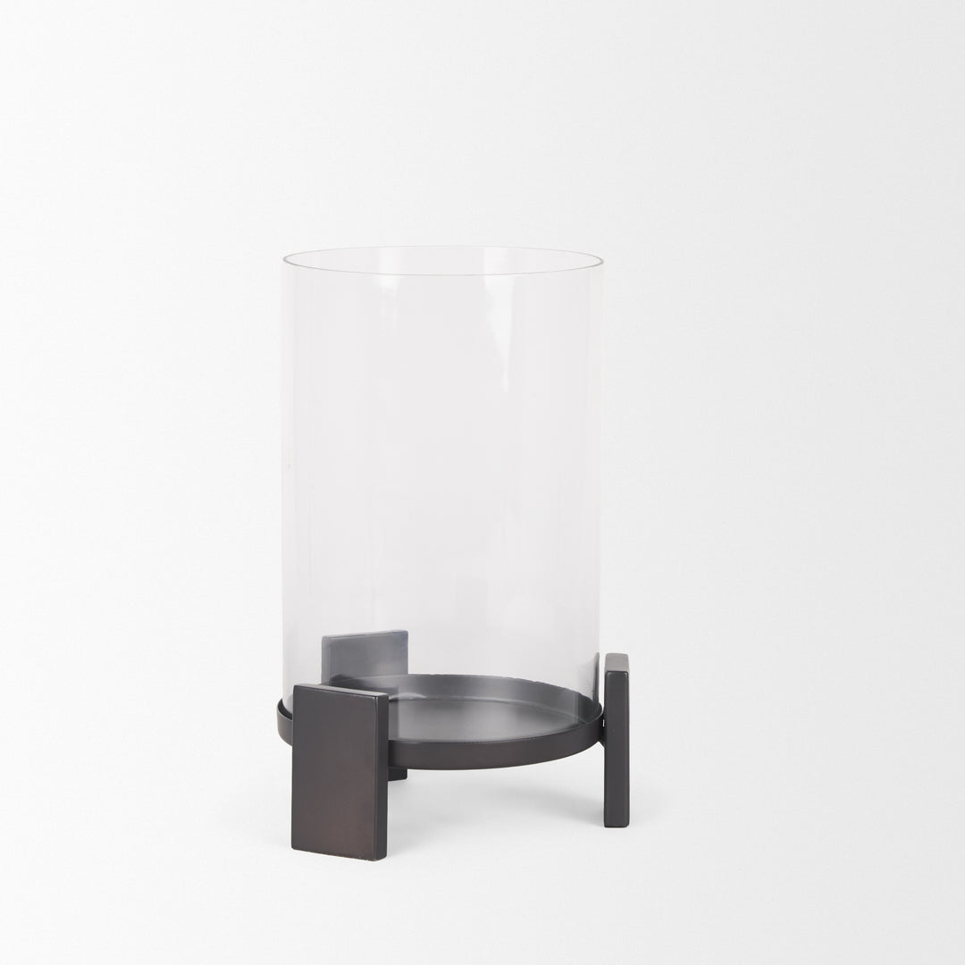 Price Small Matte Black Metal w/ Glass Hurricane Candle Holder Decor Mercana