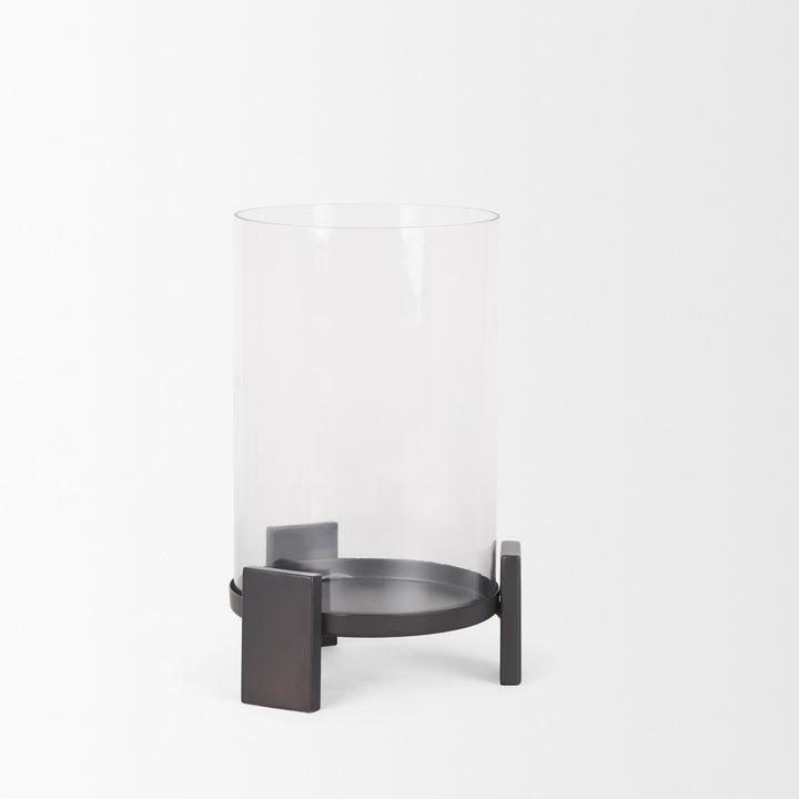 Price Small Matte Black Metal w/ Glass Hurricane Candle Holder Decor Mercana