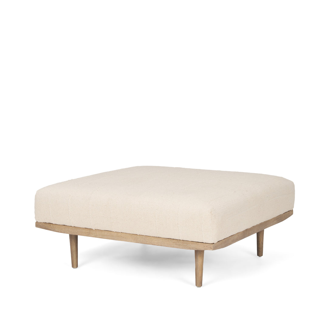Shae Brown Wood w/ Oatmeal Fabric Ottoman Living Room Mercana