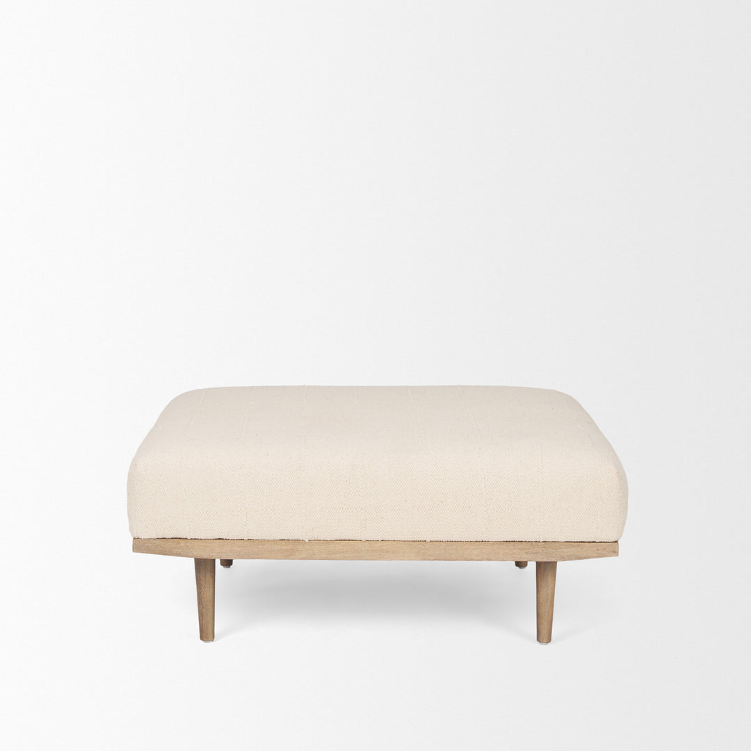 Shae Brown Wood w/ Oatmeal Fabric Ottoman Living Room Mercana