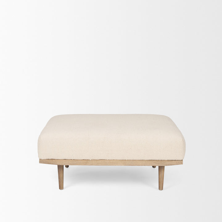 Shae Brown Wood w/ Oatmeal Fabric Ottoman Living Room Mercana
