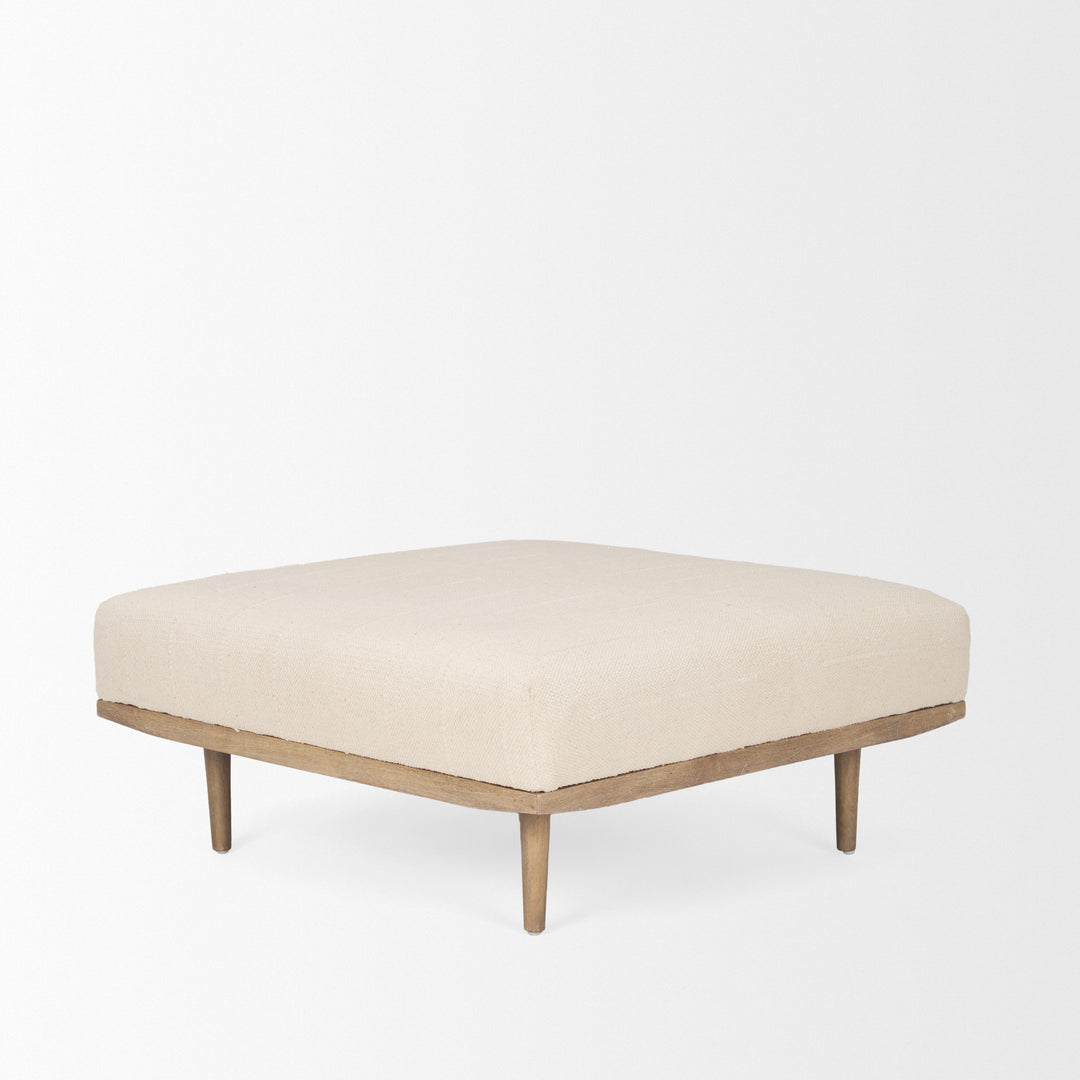 Shae Brown Wood w/ Oatmeal Fabric Ottoman Living Room Mercana