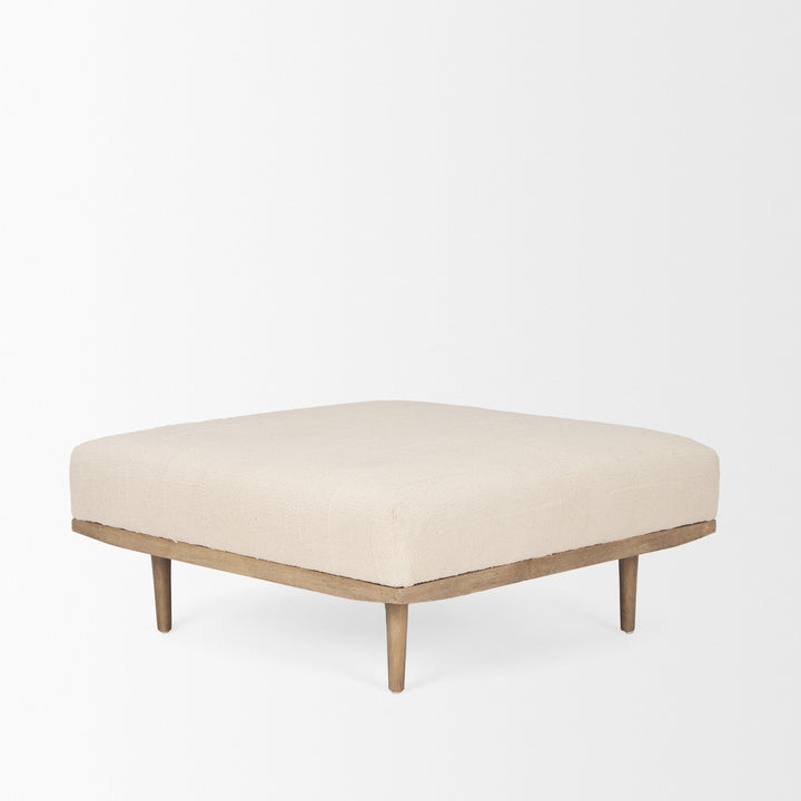 Shae Brown Wood w/ Oatmeal Fabric Ottoman Living Room Mercana