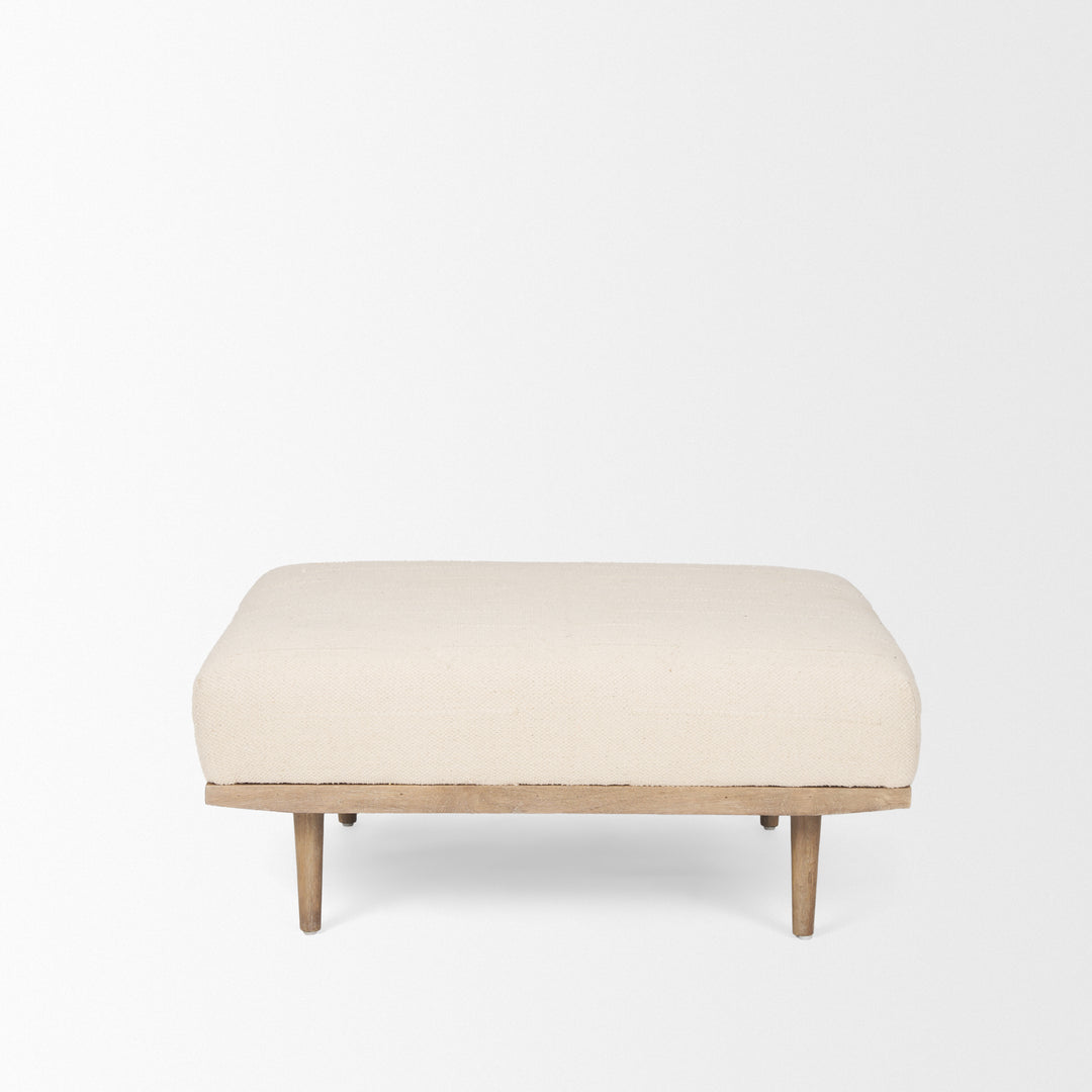 Shae Brown Wood w/ Oatmeal Fabric Ottoman Living Room Mercana