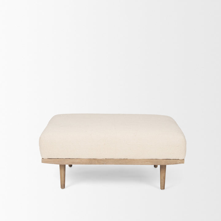 Shae Brown Wood w/ Oatmeal Fabric Ottoman Living Room Mercana