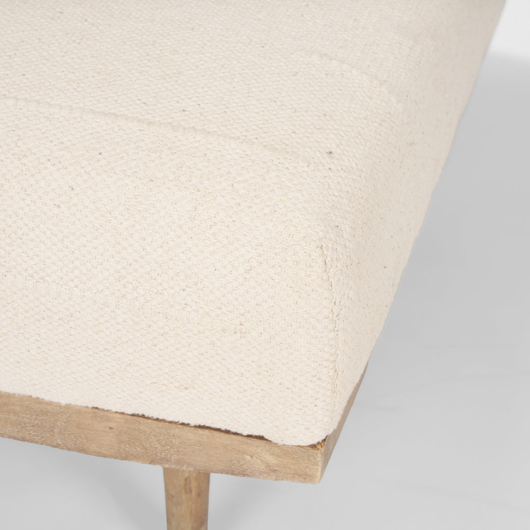 Shae Brown Wood w/ Oatmeal Fabric Ottoman Living Room Mercana