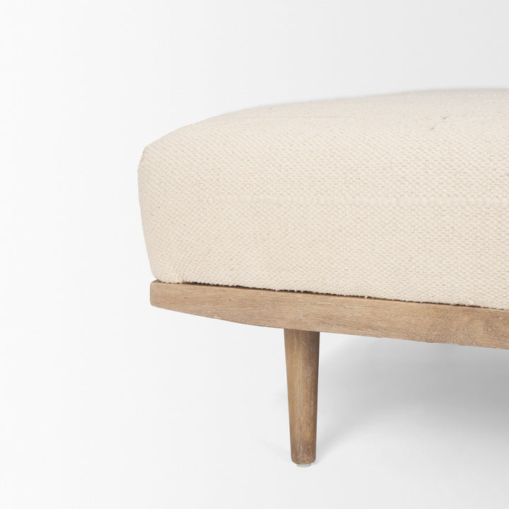 Shae Brown Wood w/ Oatmeal Fabric Ottoman Living Room Mercana