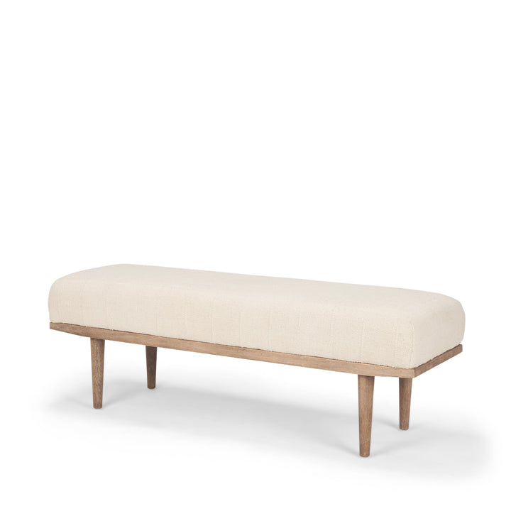 Shae Brown Wood w/ Oatmeal Fabric Bench Living Room Mercana