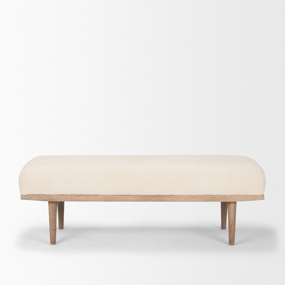 Shae Brown Wood w/ Oatmeal Fabric Bench Living Room Mercana