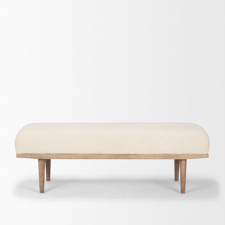 Shae Brown Wood w/ Oatmeal Fabric Bench Living Room Mercana