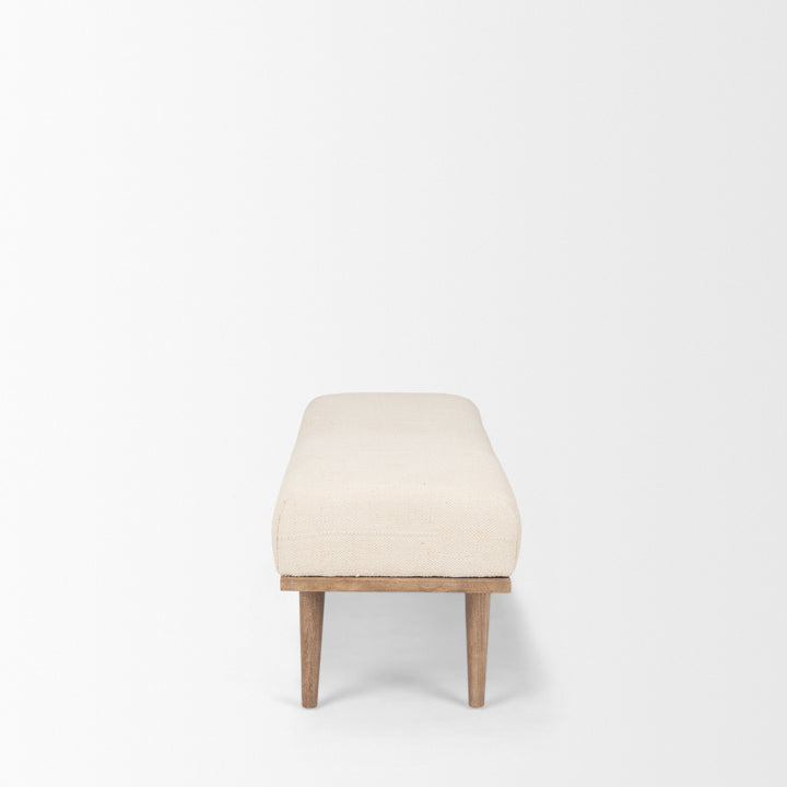 Shae Brown Wood w/ Oatmeal Fabric Bench Living Room Mercana