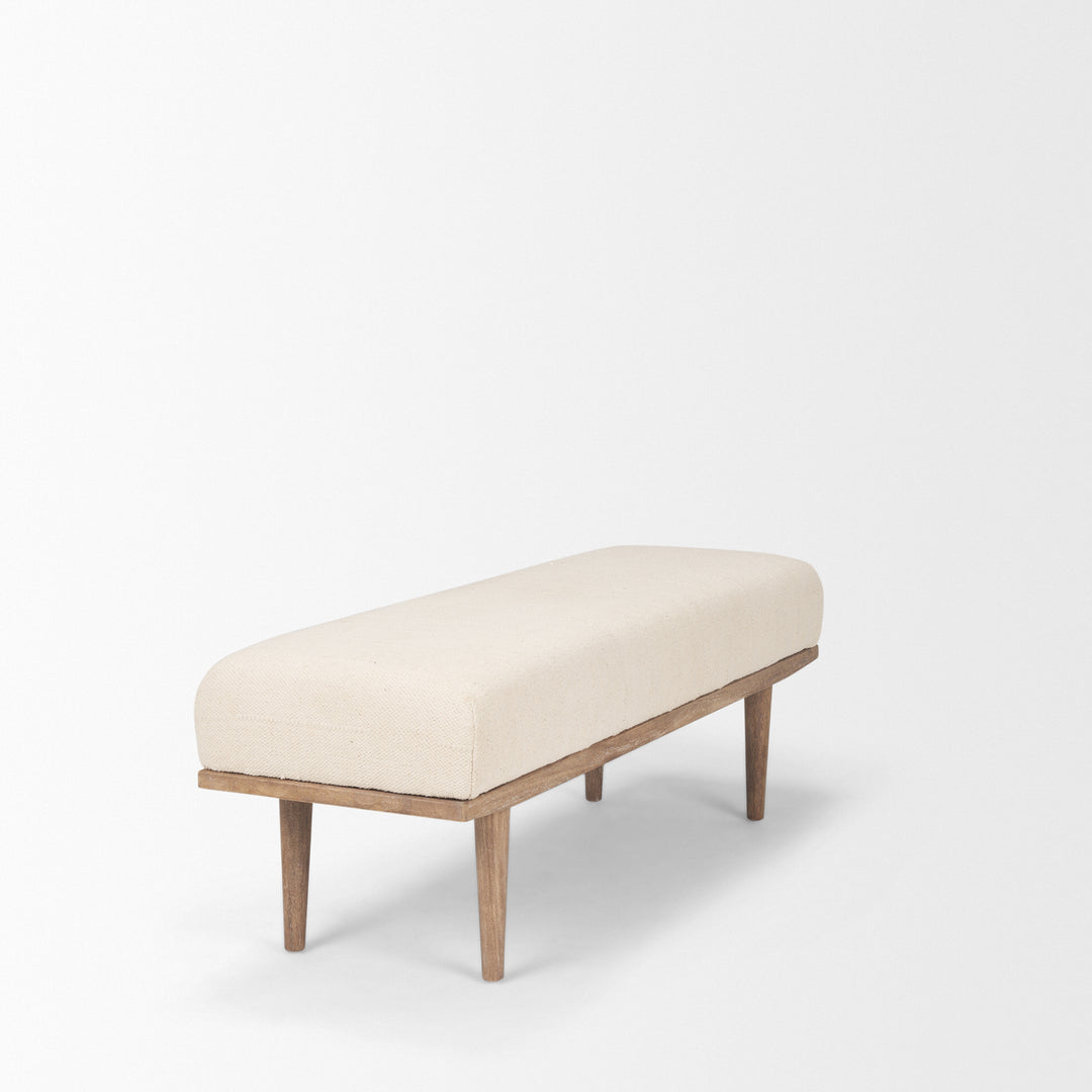 Shae Brown Wood w/ Oatmeal Fabric Bench Living Room Mercana