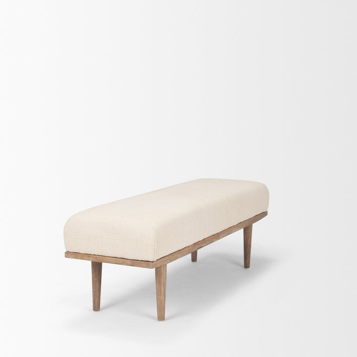 Shae Brown Wood w/ Oatmeal Fabric Bench Living Room Mercana