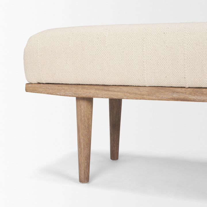 Shae Brown Wood w/ Oatmeal Fabric Bench Living Room Mercana
