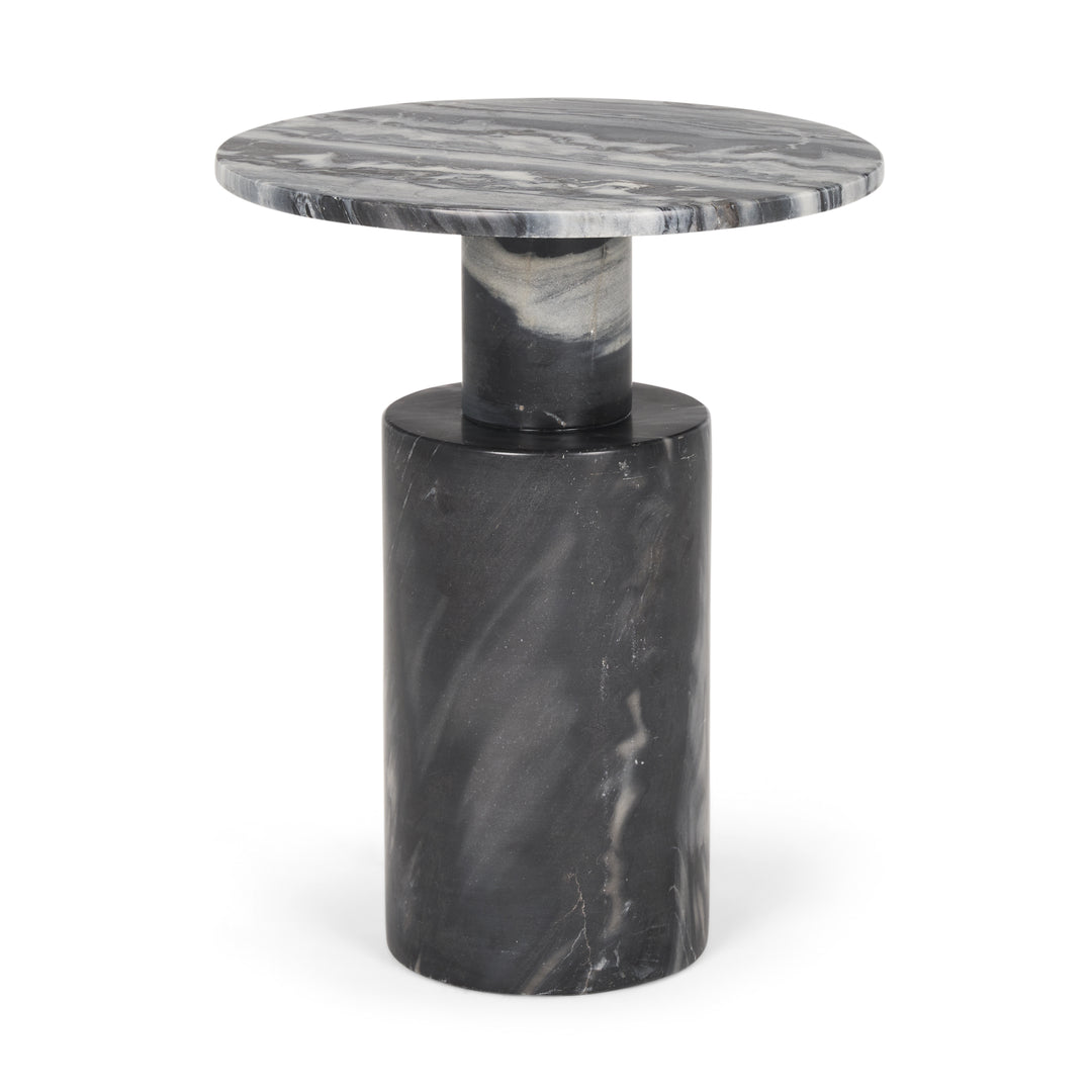 Taite Solid Dark Gray Marble Pedestal Accent Table Dining Room Mercana