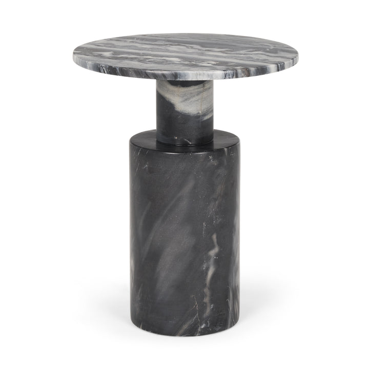 Taite Solid Dark Gray Marble Pedestal Accent Table Dining Room Mercana