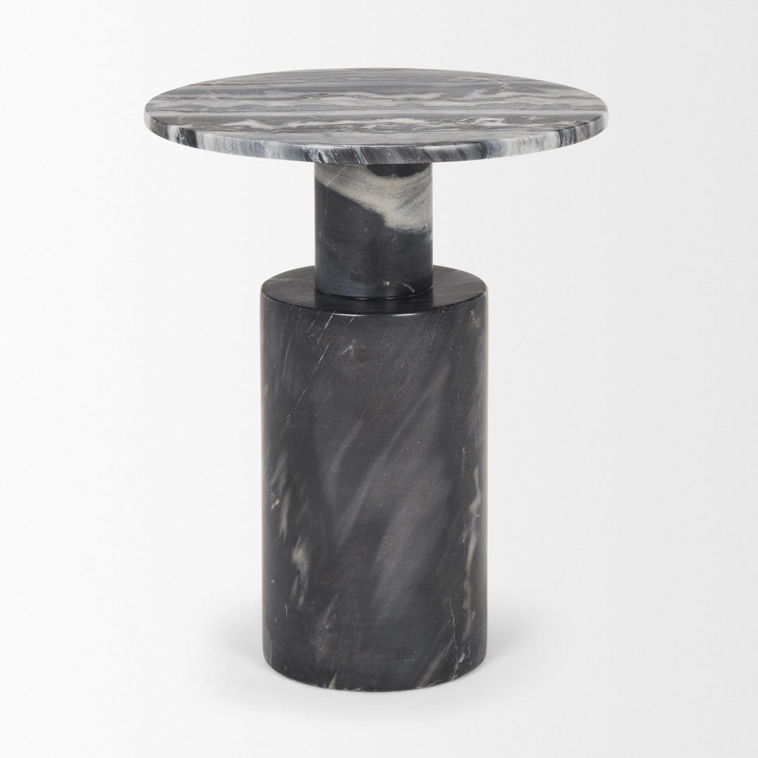 Taite Solid Dark Gray Marble Pedestal Accent Table Dining Room Mercana