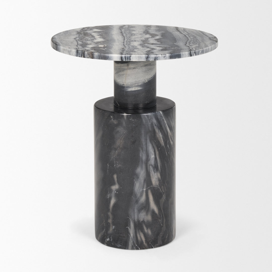 Taite Solid Dark Gray Marble Pedestal Accent Table Dining Room Mercana
