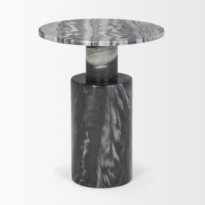 Taite Solid Dark Gray Marble Pedestal Accent Table Dining Room Mercana