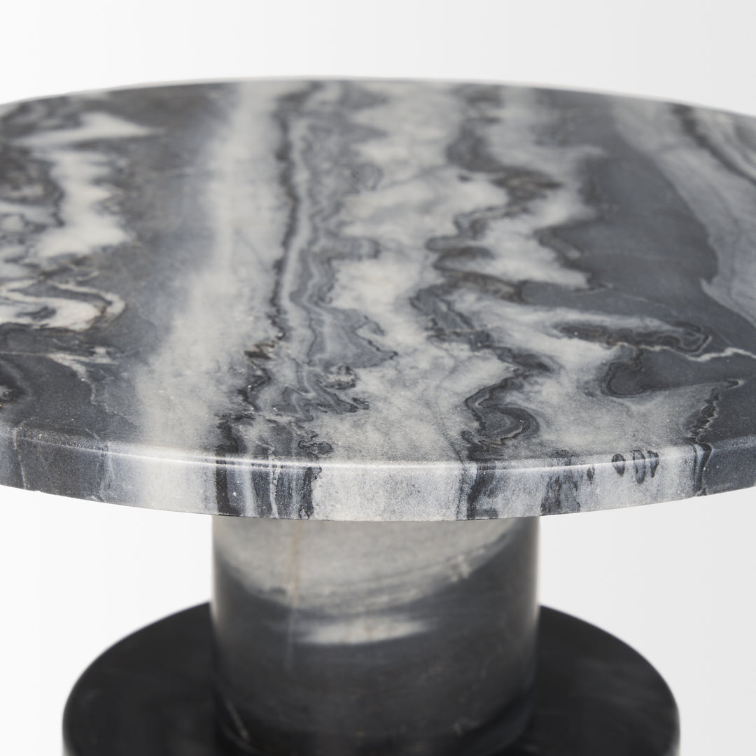 Taite Solid Dark Gray Marble Pedestal Accent Table Dining Room Mercana