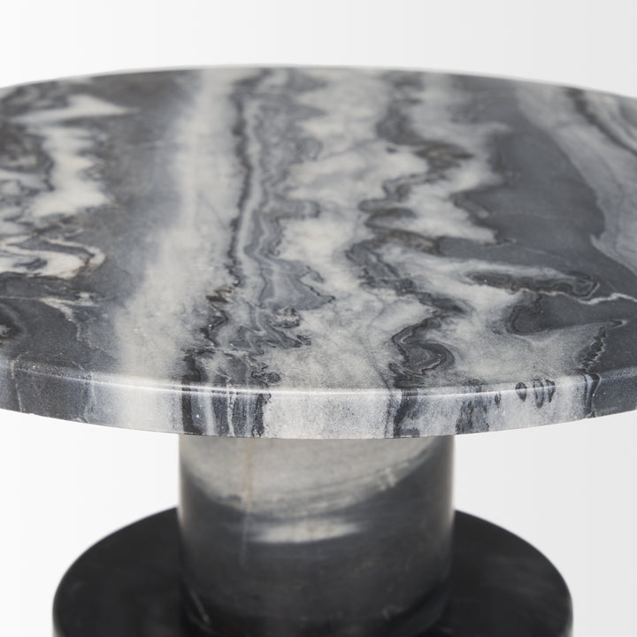 Taite Solid Dark Gray Marble Pedestal Accent Table Dining Room Mercana