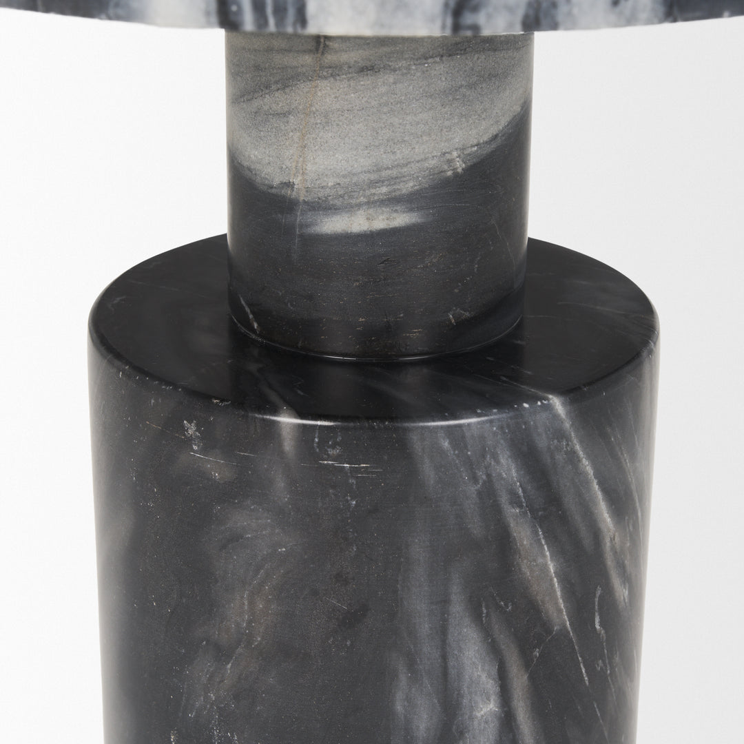 Taite Solid Dark Gray Marble Pedestal Accent Table Dining Room Mercana
