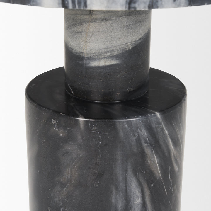 Taite Solid Dark Gray Marble Pedestal Accent Table Dining Room Mercana
