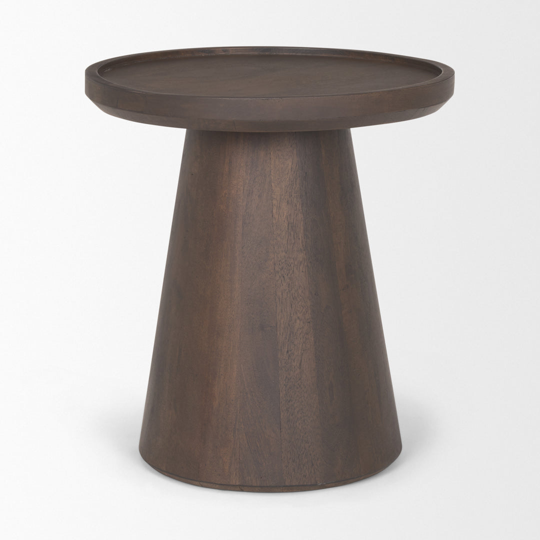 Takoda Dark Brown Wood Tapered Drum Accent Table Dining Room Mercana