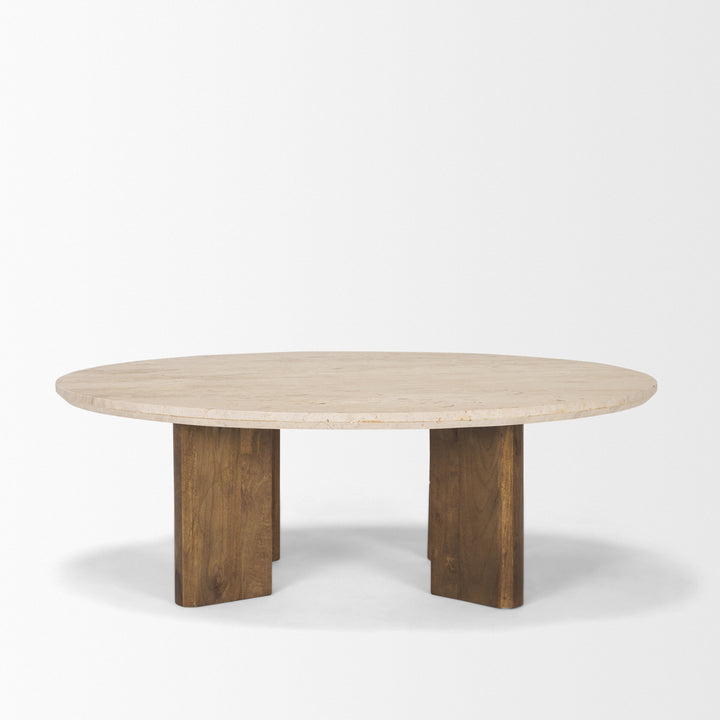 Syona Travertine + Mango Wood leg Oval Coffee table Living Room Mercana