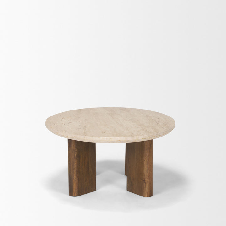 Syona Travertine + Mango Wood leg Oval Coffee table Living Room Mercana