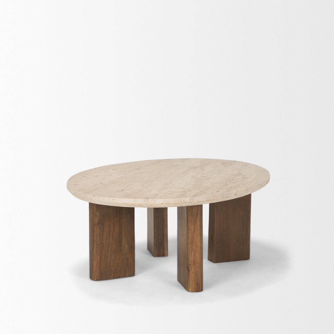 Syona Travertine + Mango Wood leg Oval Coffee table Living Room Mercana