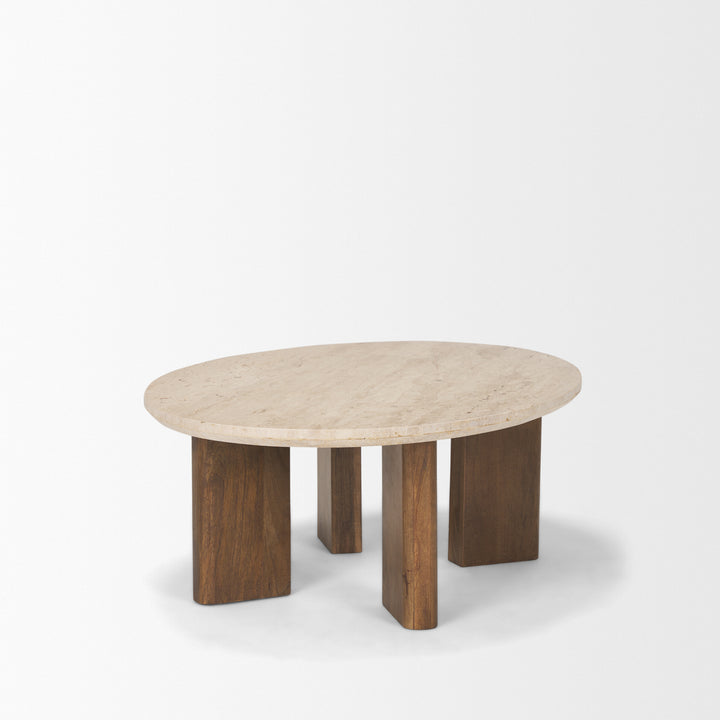 Syona Travertine + Mango Wood leg Oval Coffee table Living Room Mercana