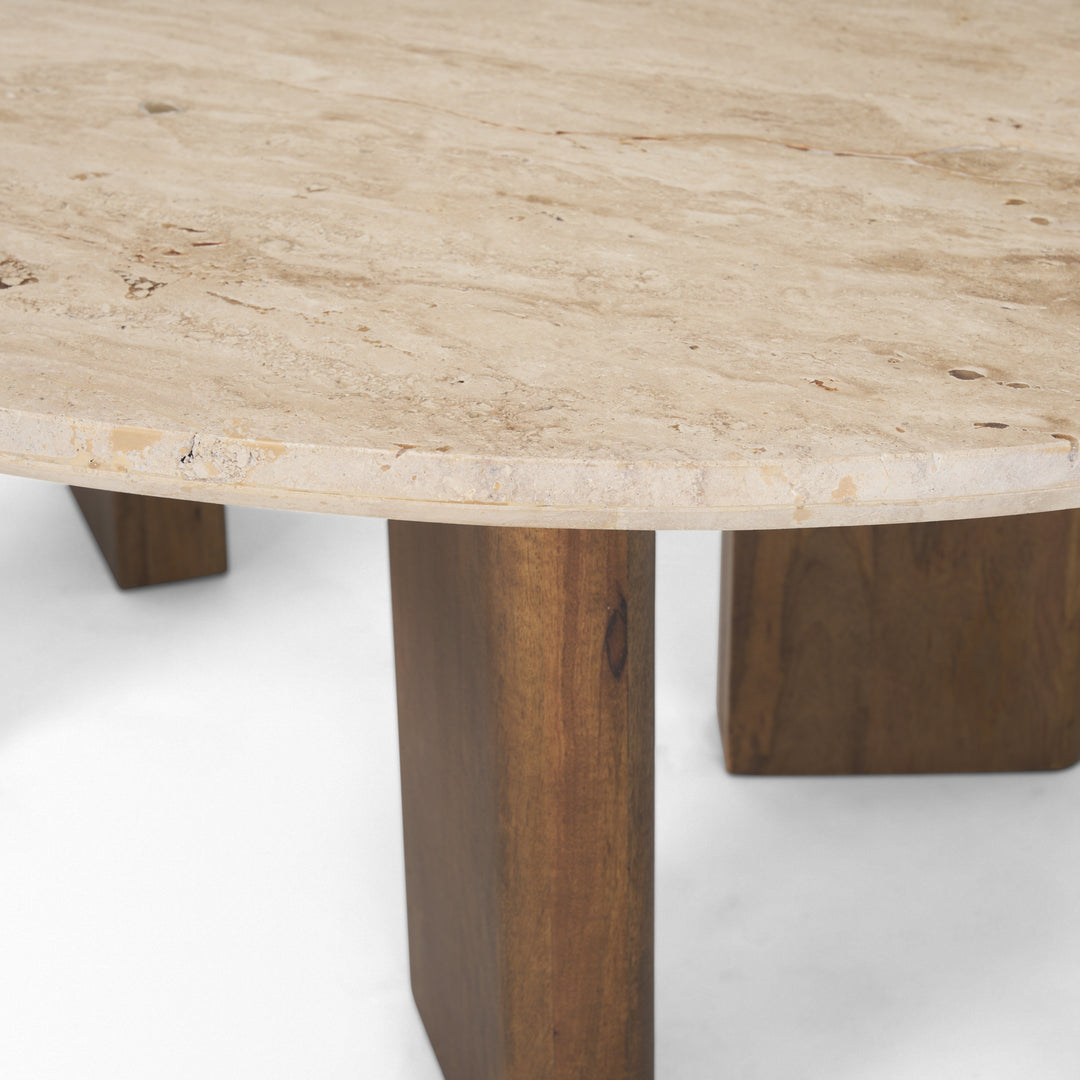 Syona Travertine + Mango Wood leg Oval Coffee table Living Room Mercana