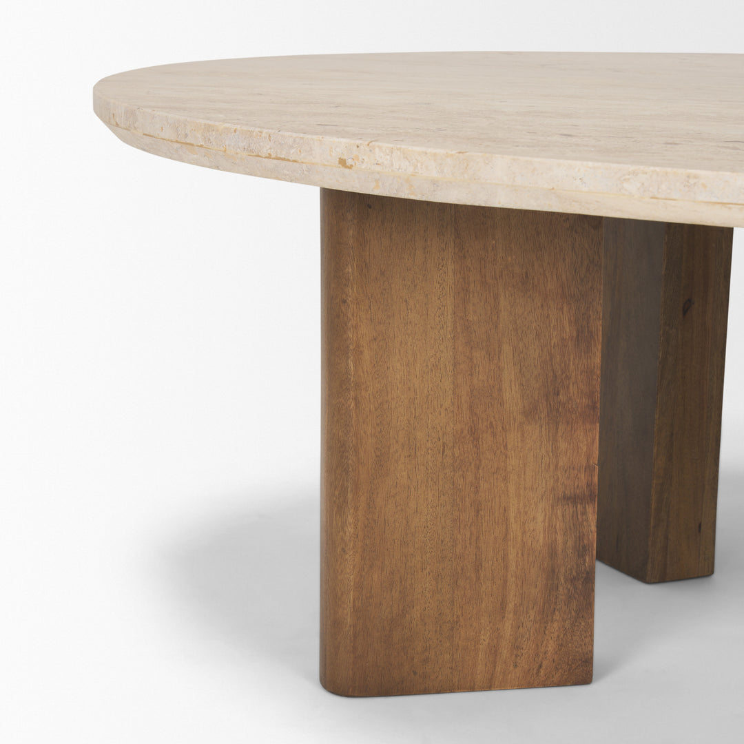 Syona Travertine + Mango Wood leg Oval Coffee table Living Room Mercana