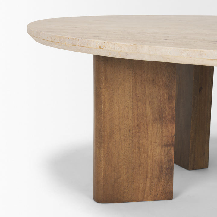 Syona Travertine + Mango Wood leg Oval Coffee table Living Room Mercana
