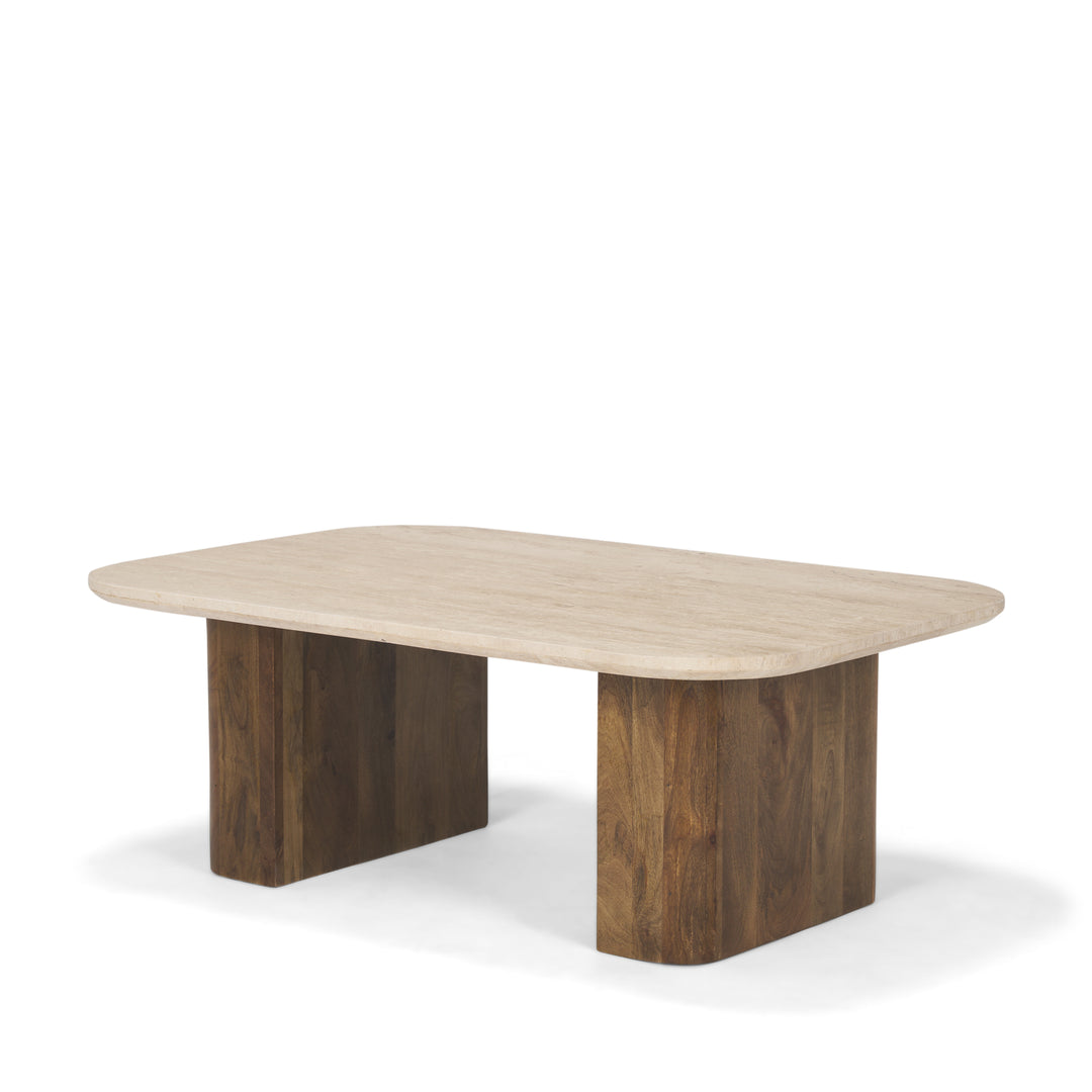 Symona Travertine and Mango Wood Rectangle Coffee Table Living Room Mercana