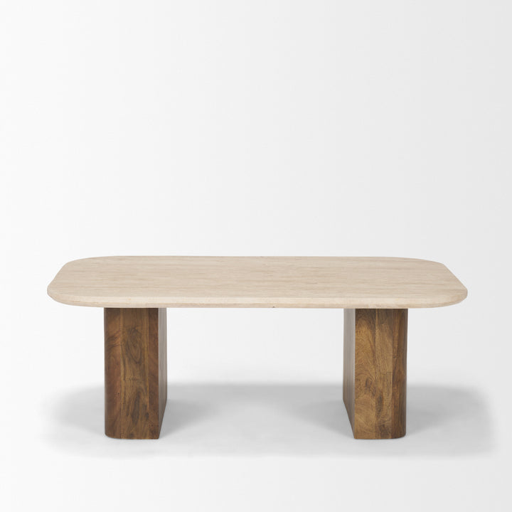 Symona Travertine and Mango Wood Rectangle Coffee Table Living Room Mercana