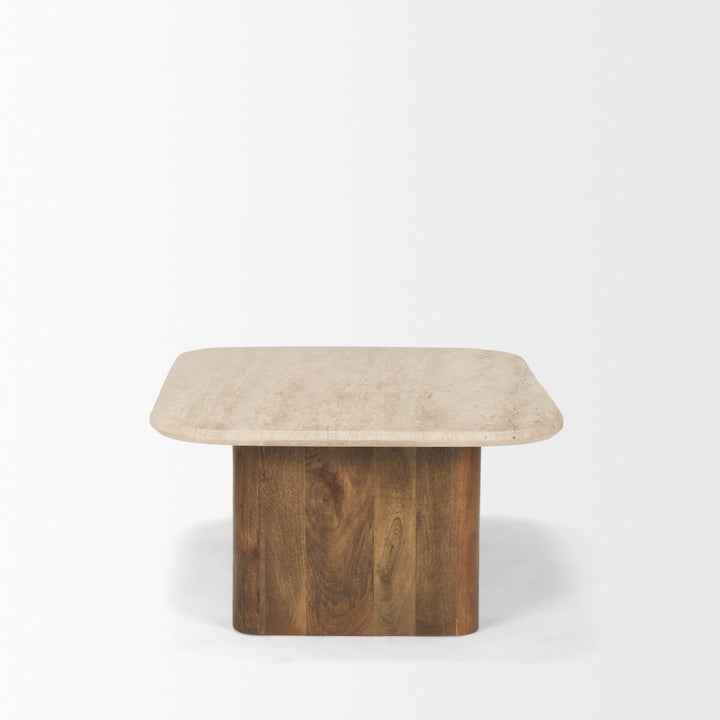 Symona Travertine and Mango Wood Rectangle Coffee Table Living Room Mercana