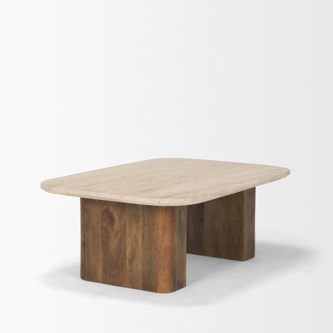 Symona Travertine and Mango Wood Rectangle Coffee Table Living Room Mercana