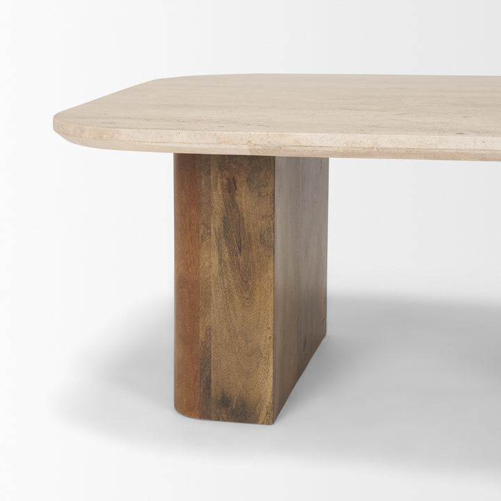 Symona Travertine and Mango Wood Rectangle Coffee Table Living Room Mercana