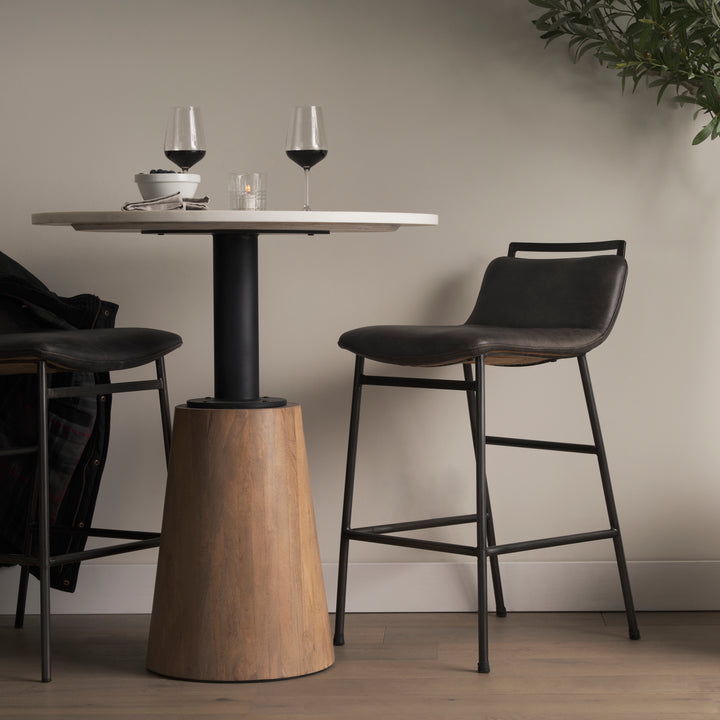 Kavalan 33.5" Total Height Ebony Leather Seat Black Metal Frame Counter Stool Dining Room Mercana