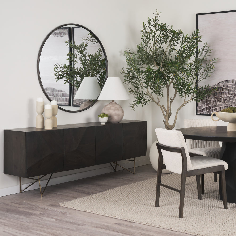 Darwin 80x17.5 Brown Solid Wood Gold Metal Base 4 Cabinet Door Sideboard Dining Room Mercana