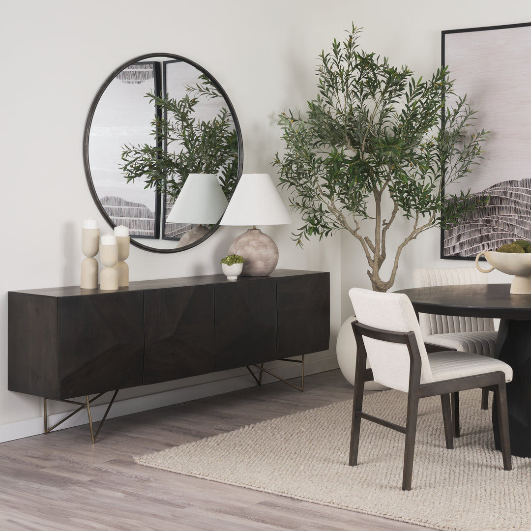 Darwin 80x17.5 Brown Solid Wood Gold Metal Base 4 Cabinet Door Sideboard Dining Room Mercana