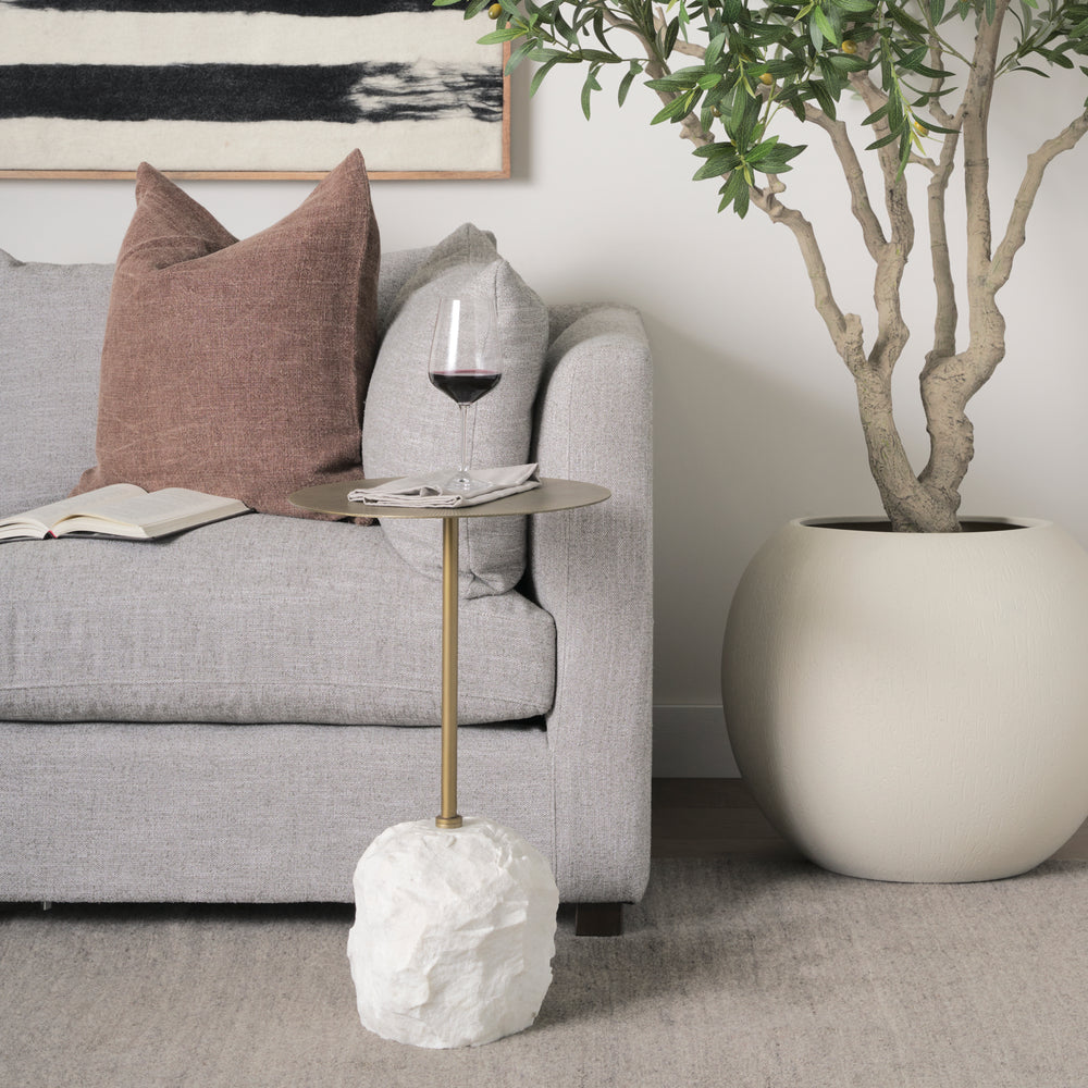 Rini Gold Metal and White Marble Accent Table Dining Room Mercana