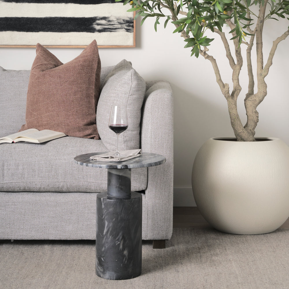 Taite Solid Dark Gray Marble Pedestal Accent Table Dining Room Mercana