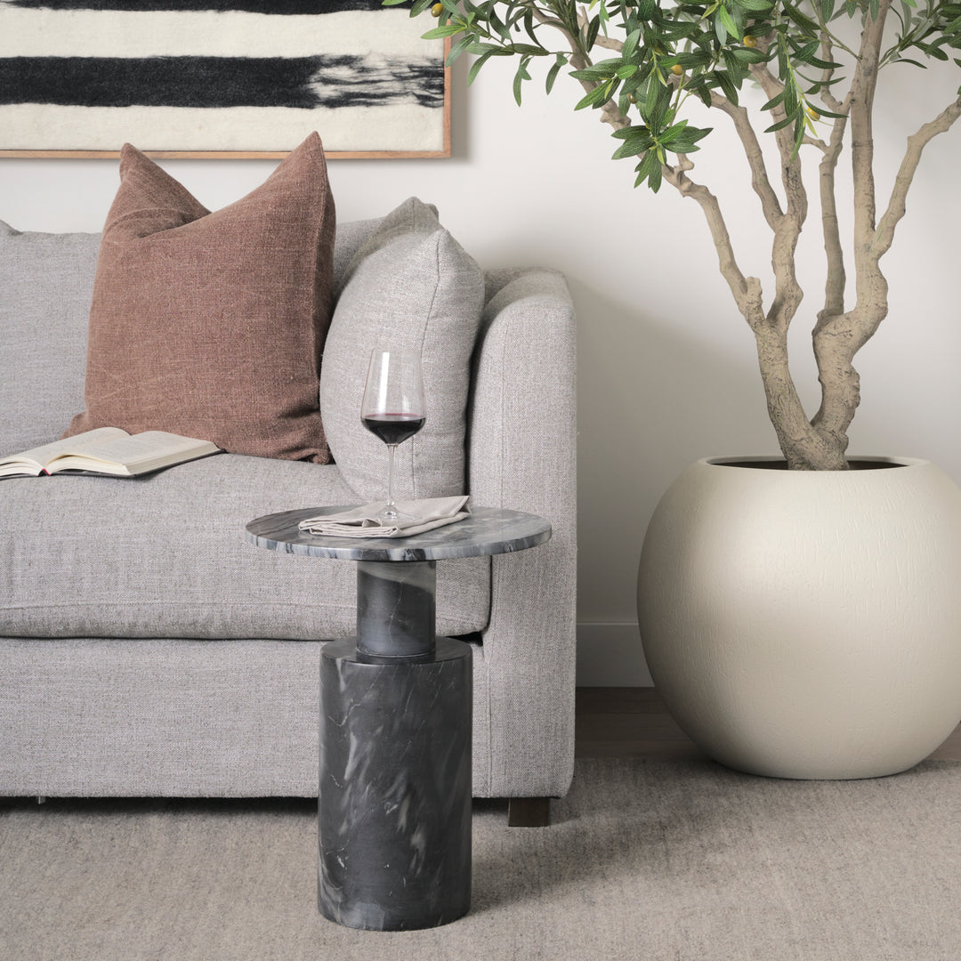 Taite Solid Dark Gray Marble Pedestal Accent Table Dining Room Mercana