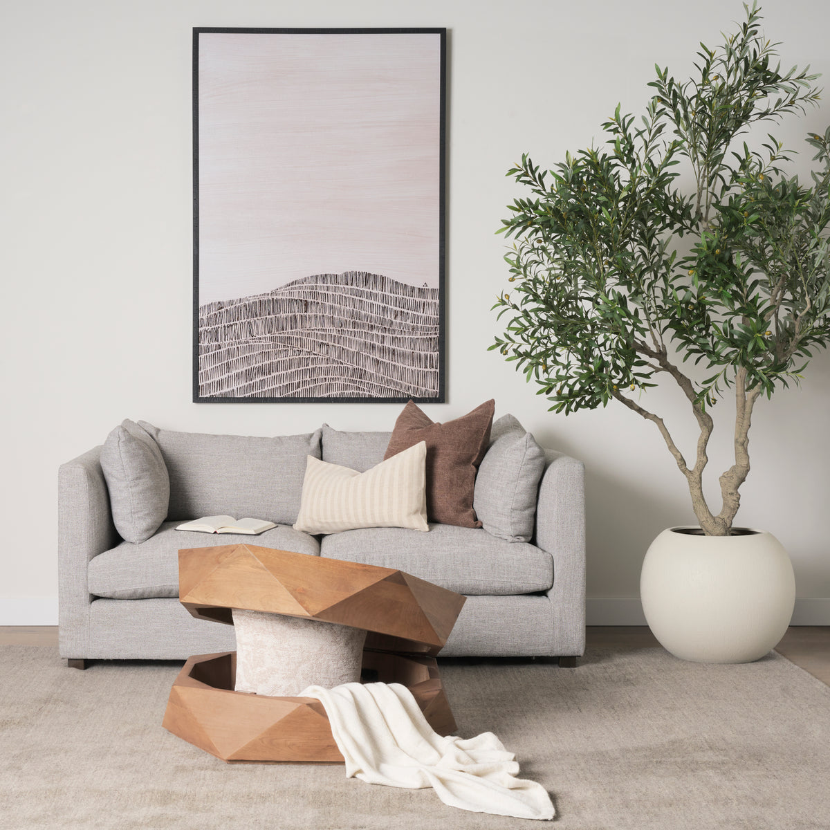 Arreto 36" Medium Brown Hexagonal Hinged Solid Wood Top and Base Coffee Table Living Room Mercana #36 inch #medium brown