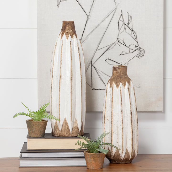 Sisko II Tall Rustic Brown White Ceramic Vase Decor Mercana