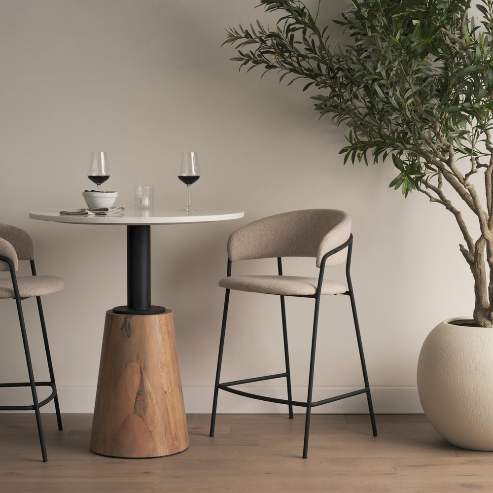 Carolyn Counter Stool w/ Oatmeal Fabric & Matte Black Metal Dining Room Mercana